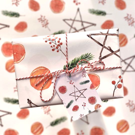 Discover Traditional Tangerine Christmas Wrapping Paper