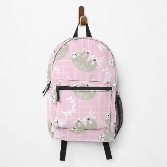 Discover Cute Sloth Print on Pink Background Backpack
