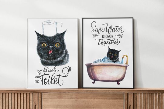 Discover Funny Bathroom Cat Poster Decor, Bathroom Cat Wall Art, Funny Toilet Quotes Poster