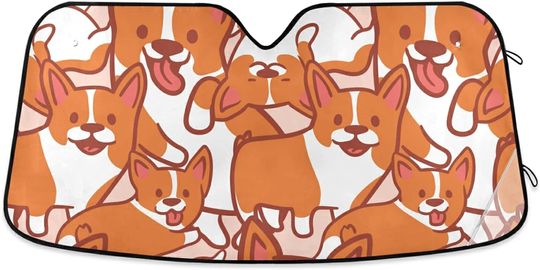 Discover Cute Corgi Front Windshield Sunshade Foldable Windshield Sunscreen