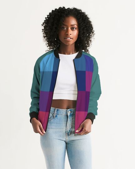 Discover Women's Bomber Jacket Rainbow Plaid