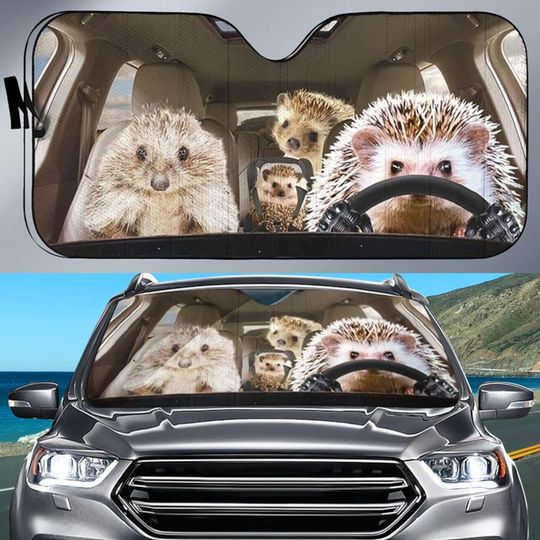 Discover Family Hedgehog Driving Car Windshield Car Sunshade