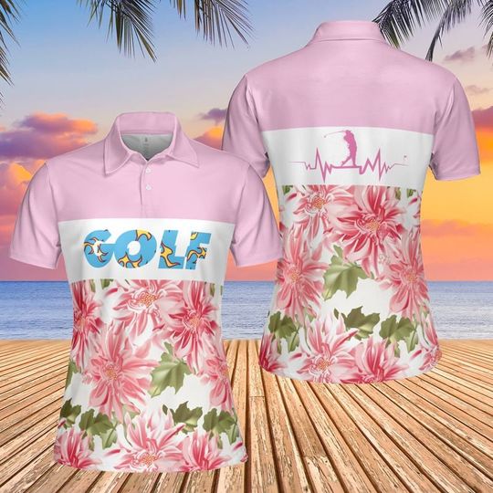 Discover Golf And Flower Pink Polo Shirt