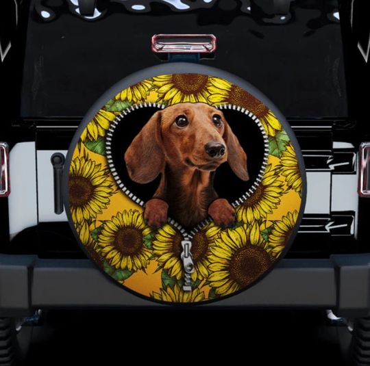 Discover Sunflower Brown Dachshund Zipper  Spare Tire Cover
