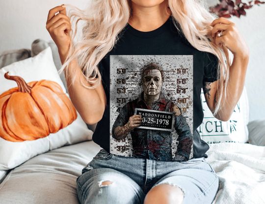 Discover Michael Myers Mug Shot T-shirt, Halloween Ends, Halloween Tshirt, Horror Movie Tshirt