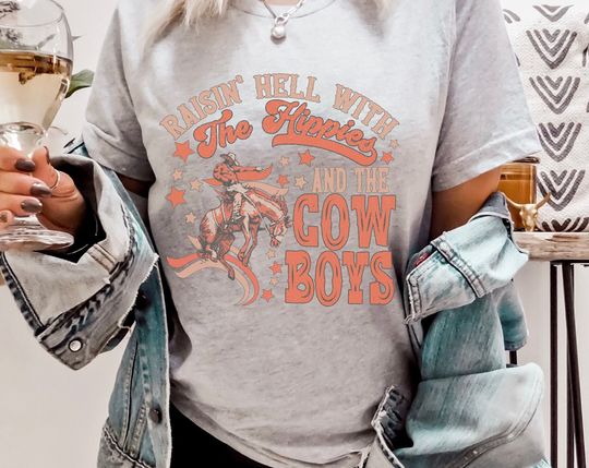 Discover Raisin' Hell with the Hippies and Cowboys t-shirt, Country concert T-shirt