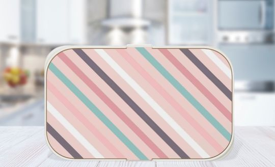Discover Pink Sptriped Bento Lunch Box, Geometric Striped Lunchbox