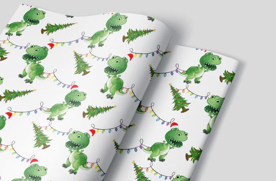 Discover Christmas Lights Dinosaur Wrapping Paper