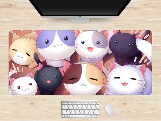 Discover Kawaii Desk mat Cute Cats, XL mouse pad, Cute Gaming Keyboard Pad