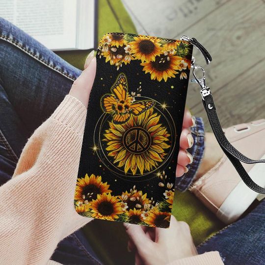 Discover Hippie Sunflower Butterfly Leather Wallet