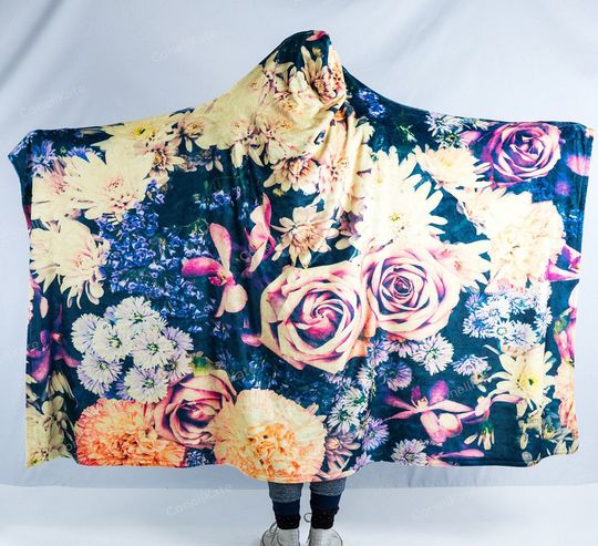 Discover VINTAGE FLOWERS Hooded Blanket, Hooded Sherpa Blanket