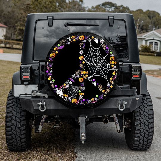 Discover Halloween Peace Sign Camper Truck Spare Tire Cover