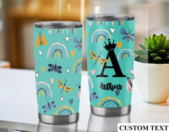 Discover Custom Name Butterfly Rainbow Tumbler 20 Oz, Tumbler