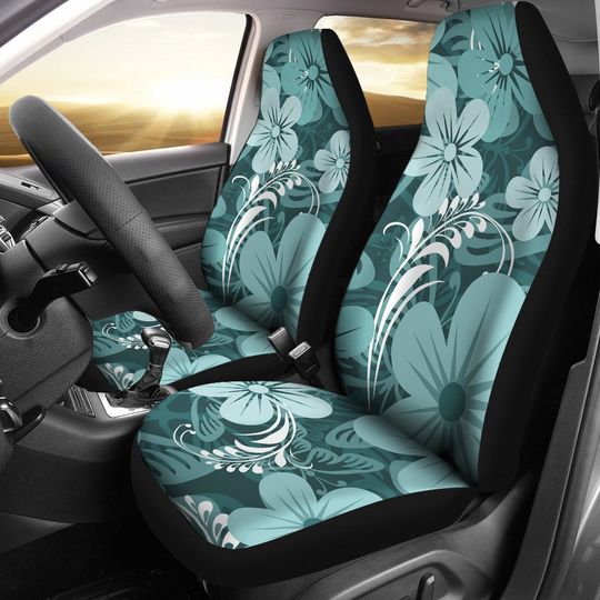 Discover Light Green Teal Aloha Floral Flowers Car Seat Covers