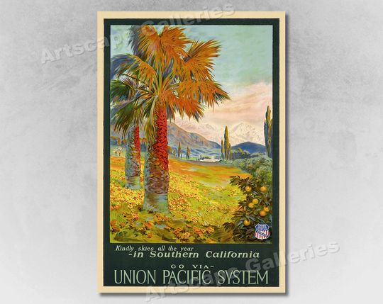 Discover 1930s Southern California Union Pacific Railroad Vintage Style Poster
