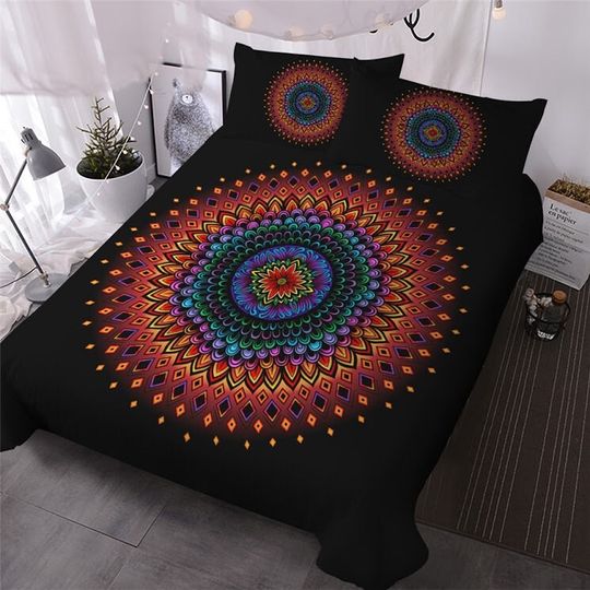 Discover Black Orange Mandala Bedding Sets