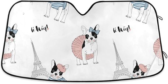 Discover French Bulldog Front Windshield Sunshade Foldable Windshield Sunscreen