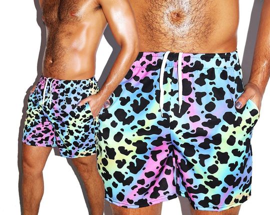 Discover Tie Dye Cow Print Gym Shorts