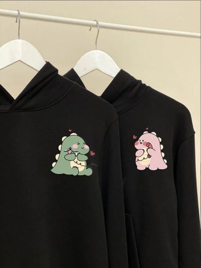 Discover Personalized Kawaii Dinosaur Couple Sweatshirt Hoodie, Cute Dinosaur Matching Hoodie
