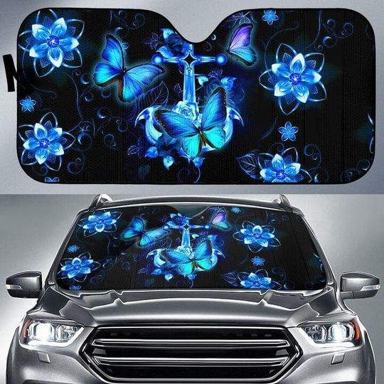 Discover Blue Butterfly Christian Cross Car Sun Shades