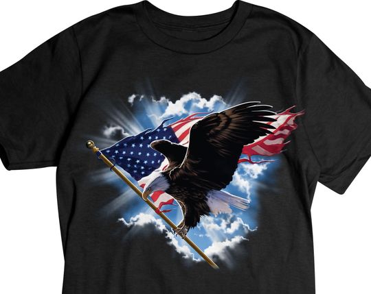 Discover American Flag T-shirt, Patriotic Eagle Flying Tee