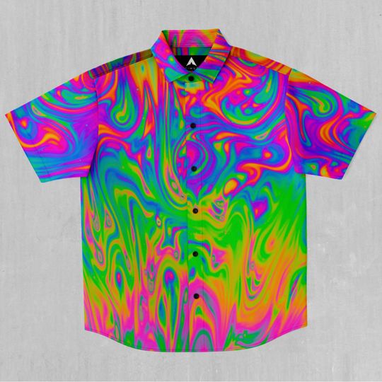 Discover Acid Pool Short Sleeve Button Down Collared Hawaiin Shirt