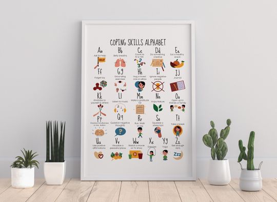 Discover Coping Skills Alphabet Wall Art Poster, School Social Work, Alphabet Poster, Mental Health Poster