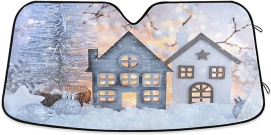 Discover Christmas House Front Windshield Sunshade Foldable Windshield
