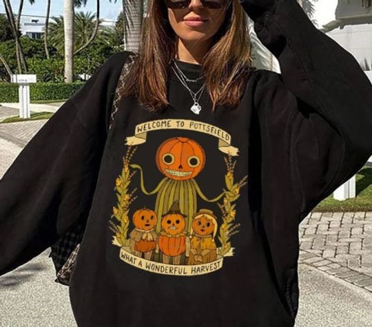 Discover Vintage Pottsfield Harvest Festival Crewneck Sweatshirt, Pumpkin Halloween Sweater