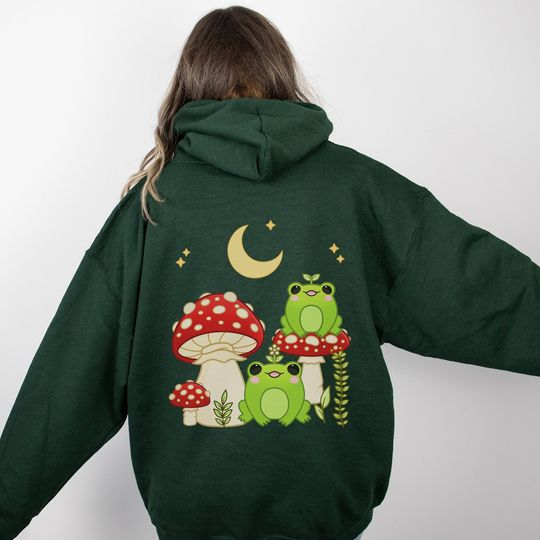 Discover Cottagecore Mushroom Frog Hoodie, Gift for Frog Lovers