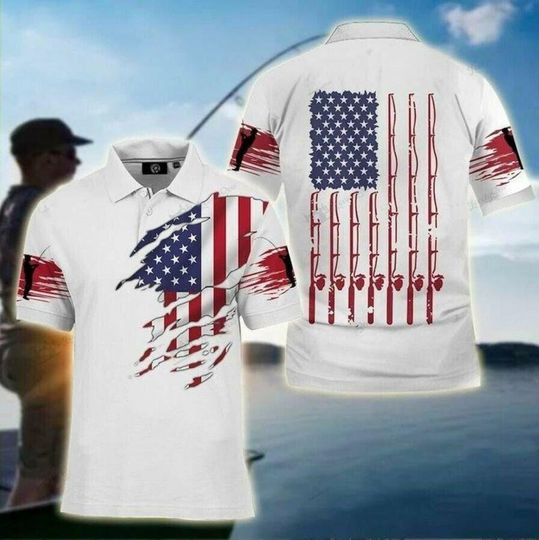 Discover Fishing Us Flag Polo Shirtmen Size Up To 5XL
