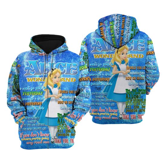 Discover Alice in Wonderlad Words Pattern 3D Hoodies