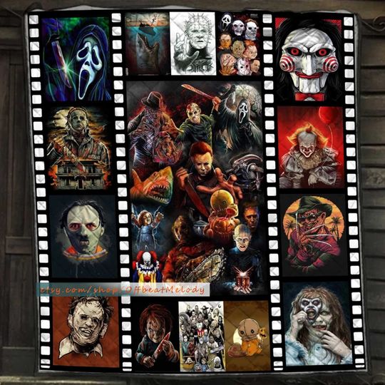 Discover Horror Movies PREMIUM Blanket Quilts, Serial Killers Characters Fleece Blanket