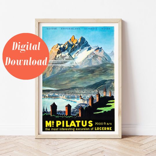 Discover Mount Pilatus Vintage Travel Poster - Swiss Travel Poster