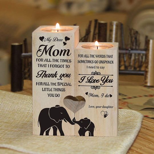 Discover To My Mom Candle Holder - Heart Shaped Candlestick Wooden DIY Candle Holder
