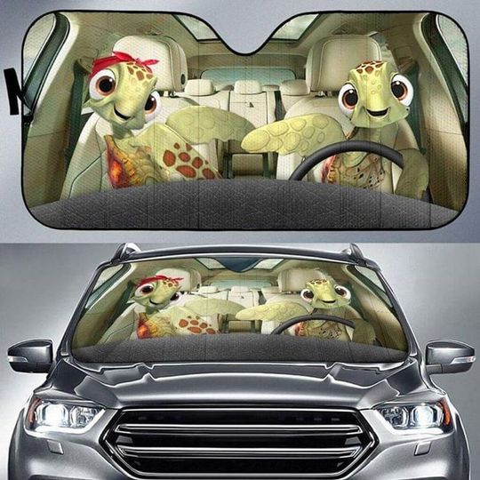 Discover Green Cartoon Sea Turtle Sunshade, Car Windshield Sun Shade