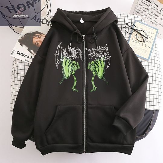 Discover Butterfly Skeleton Hoodie, Unisex Gothic Zip Up Pullover