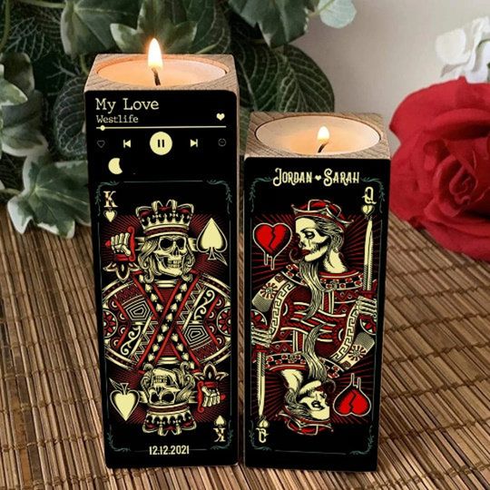 Discover Personalized candle holder, king and queen, song code custom