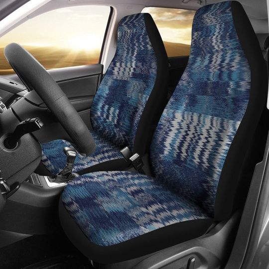 Discover Blue Distorted Abstract Art Car Seat Covers