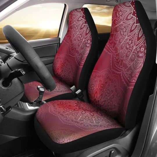 Discover Red Mandalas Car Seat Covers Pair, 2 Front Seat Covers