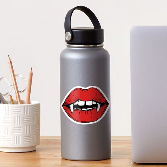Discover Vampire red lips on black  Sticker
