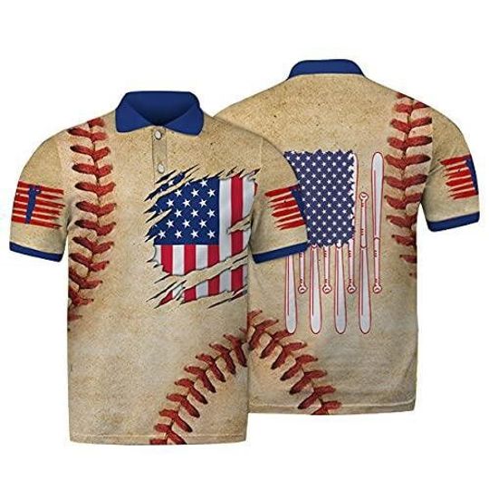 Discover Baseball America Flag Lightweight Polo Shirt for Men Short Sleeve Sports Polo Men Shirt