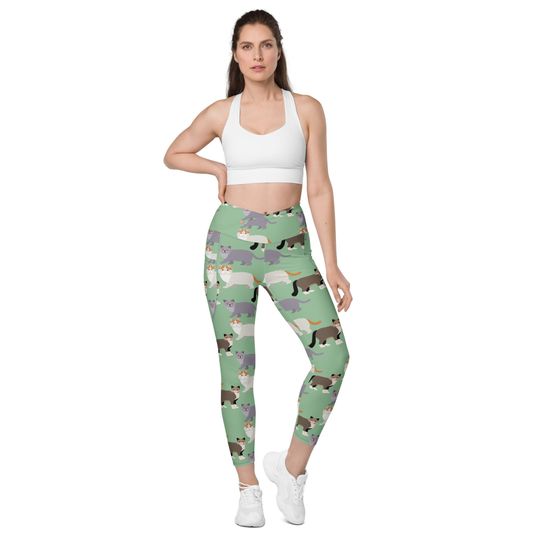 Discover British Longhair Cat Crossover Waist Leggings with pockets