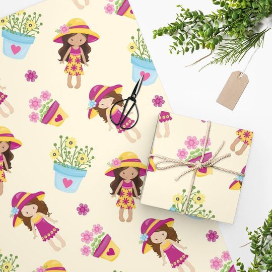 Discover Little Girl Spring Flower Wrapping Paper