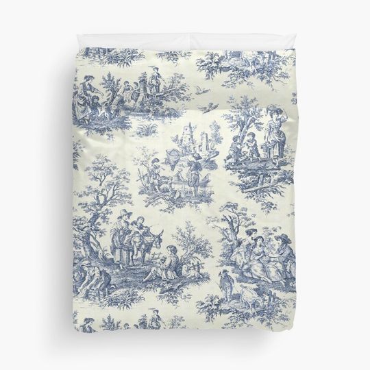 Discover Powder Blue French Toile Picnic Designs Duvet Cover