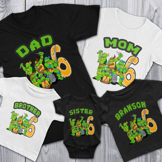Discover Personalized Teenage Mutant Ninja Turtles Birthday Shirt, Custom Age Shirt, Custom Name Tee