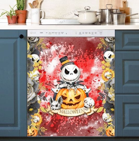 Discover Halloween Pumpkin Skeleton Dishwasher Cover
