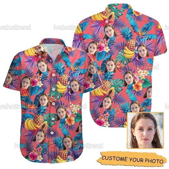 Discover Custom Face Tropical Flower Hawaiian Shirt