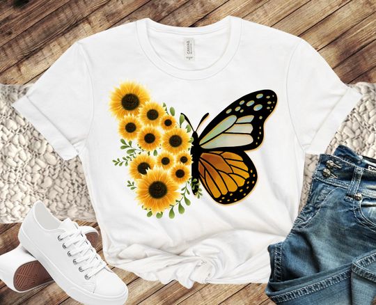Discover Sunflower Butterfly Shirt, Floral Butterfly Shirt