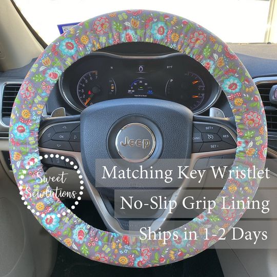 Discover Tan Turquoise Coral Floral Steering Wheel Cover